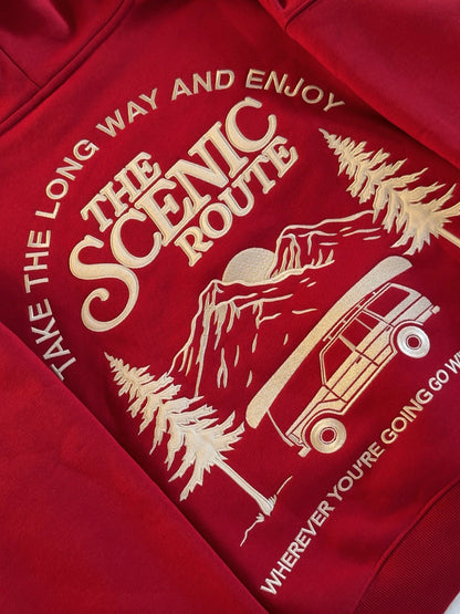 Take the Scenic Route Red Hoodie - COMING 2025