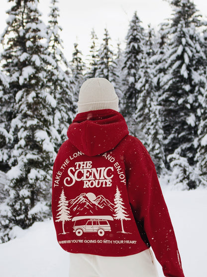 Take the Scenic Route Red Hoodie - COMING 2025