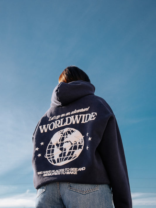 Let's Go On An Adventure! Worldwide - Dark Blue Hoodie