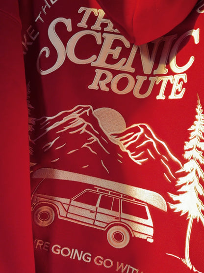 Take the Scenic Route Red Hoodie - COMING 2025